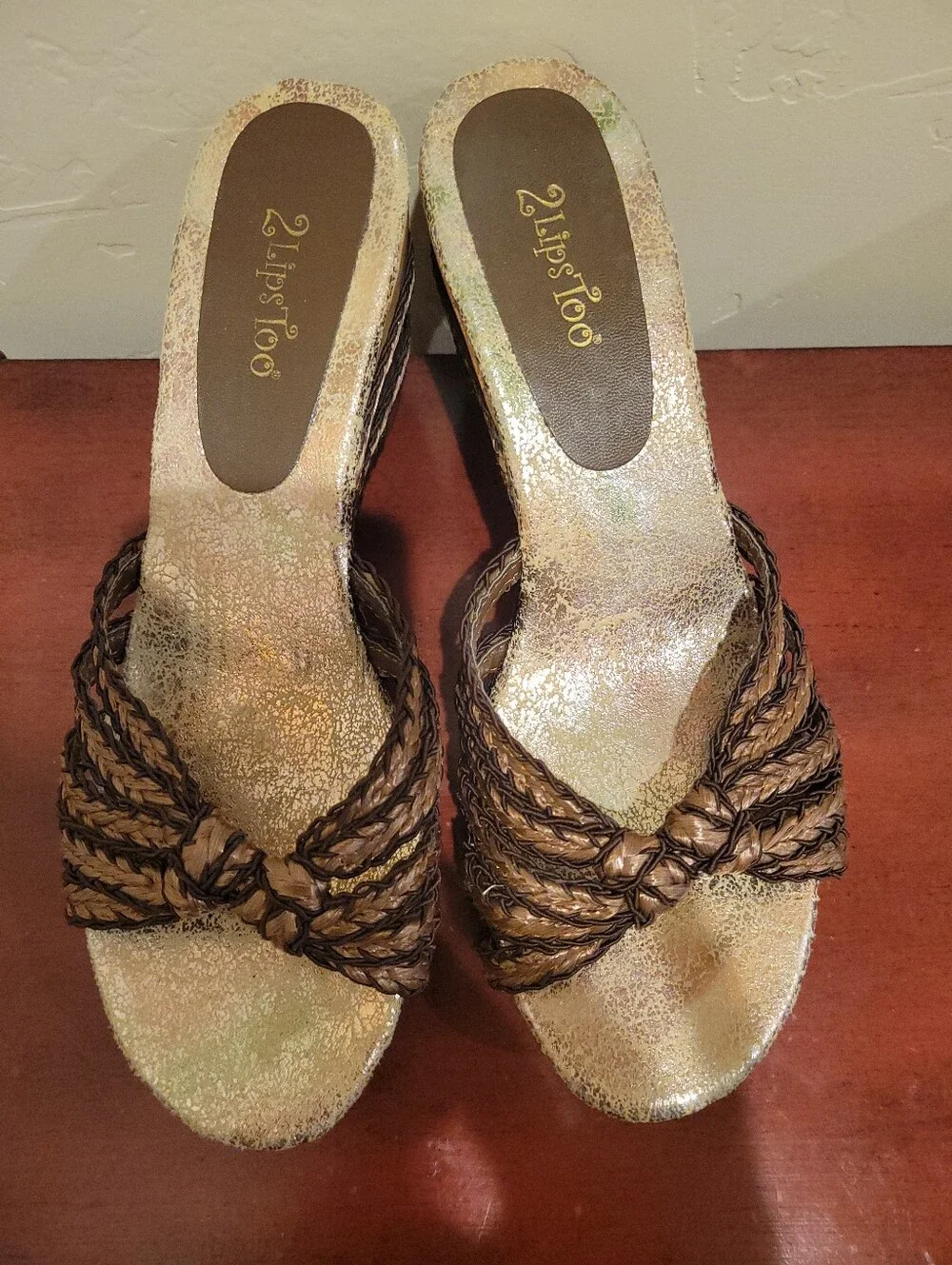 2 Lips Too Metallic Bronze Braided Wedge Mules
